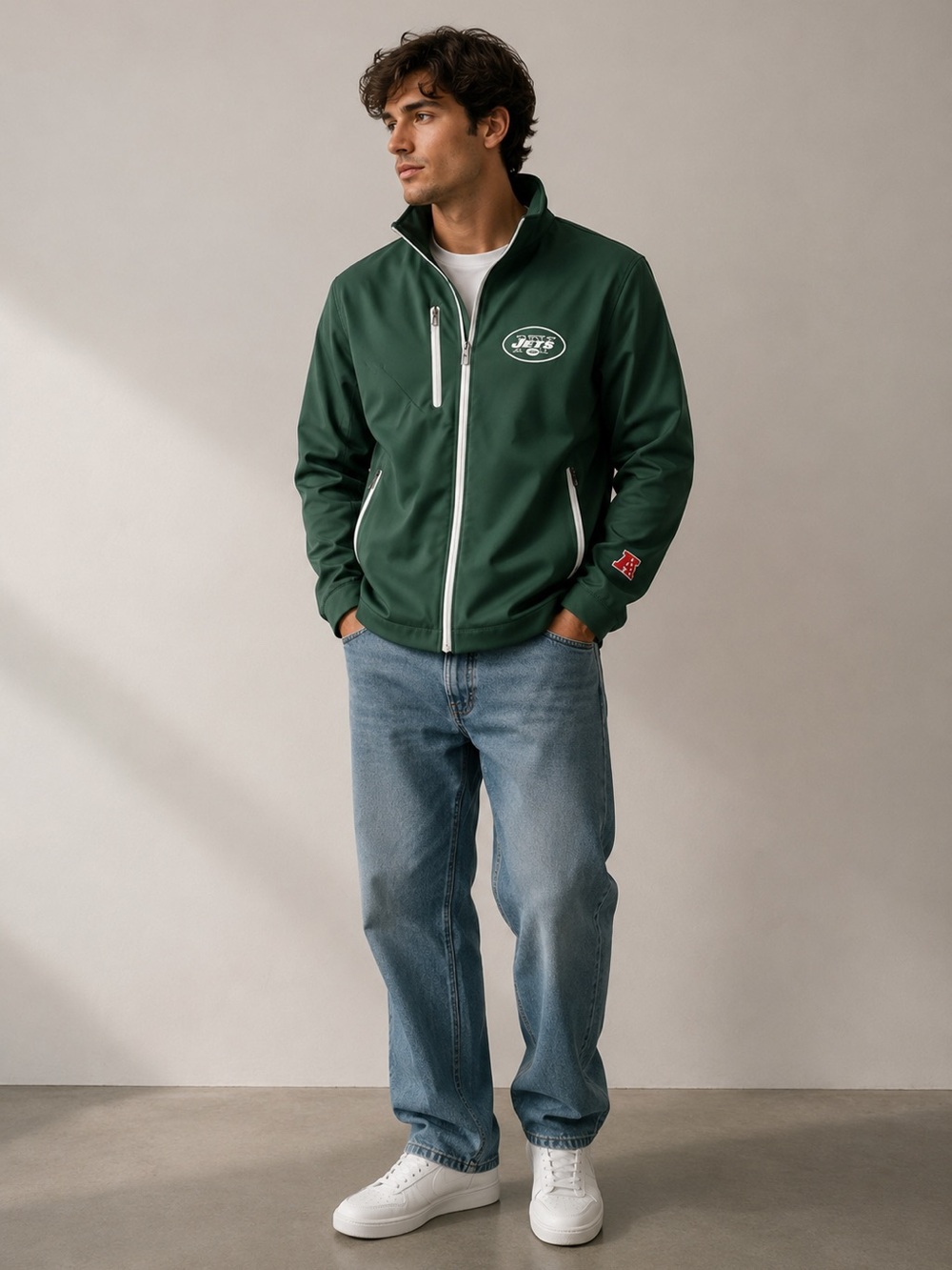 NFL New York Jets Full Zip Jacket XL Green Fleece Lined Lightweight